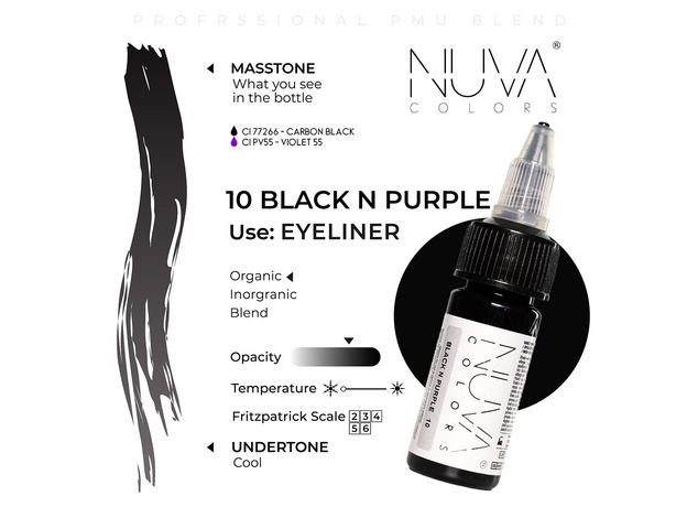 Kwadron Nuva Colors BLACK N PURPLE Pigment Pleoape Micropigmentare 15ml, image , 3 image