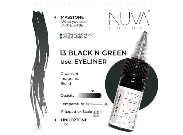 Kwadron Nuva Colors BLACK N GREEN Pigment Pleoape Micropigmentare 15ml, image , 3 image