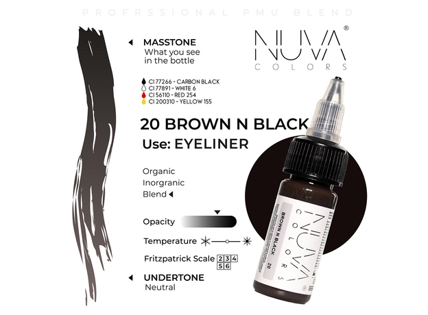 Kwadron Nuva Colors BROWN N BLACK Pigment Pleoape Micropigmentare 15ml, image , 2 image