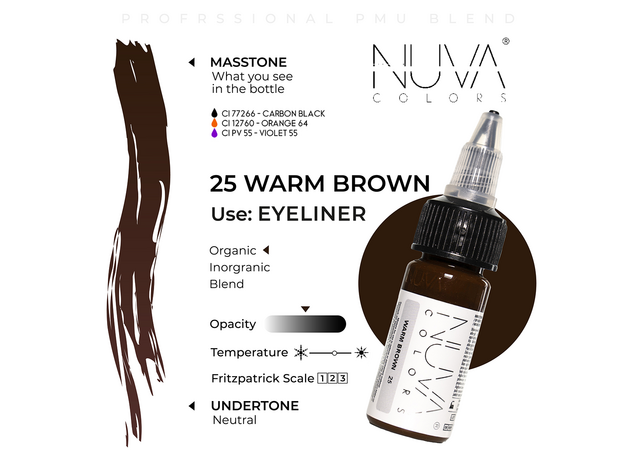 Kwadron Nuva Colors WARM BROWN Pigment Pleoape Micropigmentare 15ml, image , 3 image