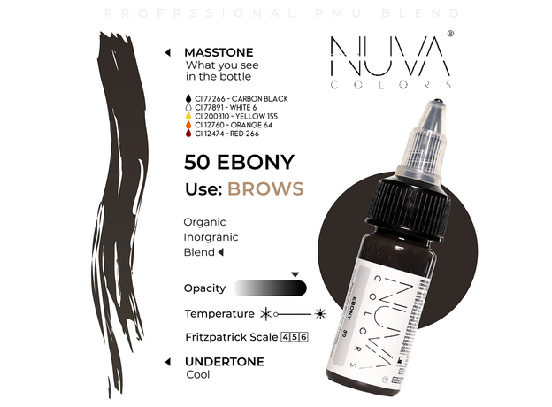 Kwadron Nuva Colors EBONY Pigment Sprancene Micropigmentare 15ml, image , 3 image