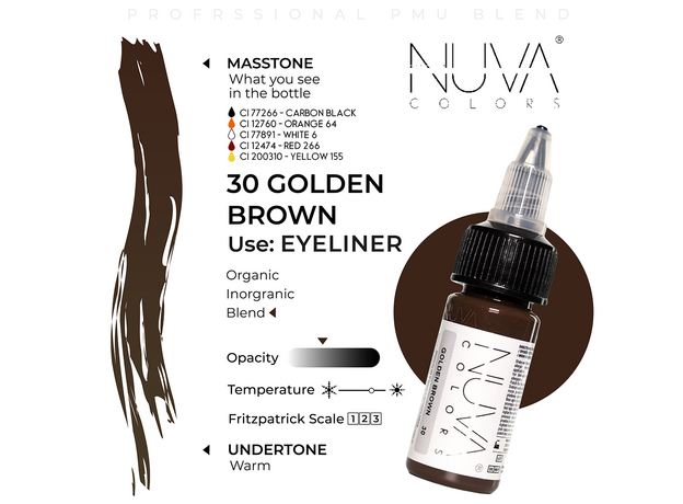 Kwadron Nuva Colors GOLDEN BROWN Pigment Pleoape Micropigmentare 15ml, image , 3 image