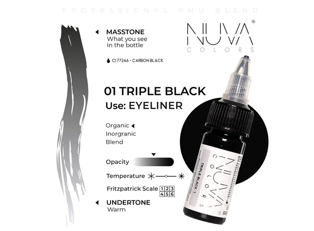 Kwadron Nuva Colors TRIPLE BLACK Pigment Pleoape Micropigmentare 15ml, image , 3 image