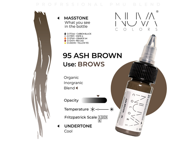 Kwadron Nuva Colors ASH BROWN Pigment Sprancene Micropigmentare 15ml, image , 3 image