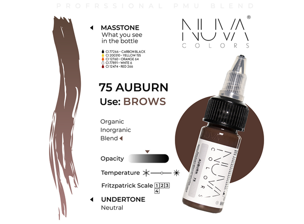 Kwadron Nuva Colors AUBURN Pigment Sprancene Micropigmentare 15ml, image , 3 image