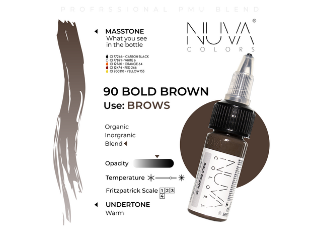 Kwadron Nuva Colors BOLD BROWN Pigment Sprancene Micropigmentare 15ml, image , 3 image