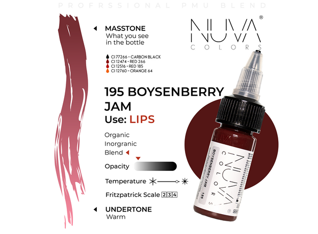 Kwadron Nuva Colors BOYSENBERRY JAM Pigment Buze Micropigmentare 15ml, image , 3 image