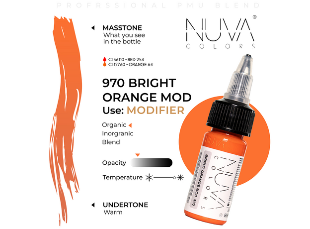 Kwadron Nuva Colors BRIGHT ORANGE MOD Pigment Corector Micropigmentare 15ml, image , 3 image