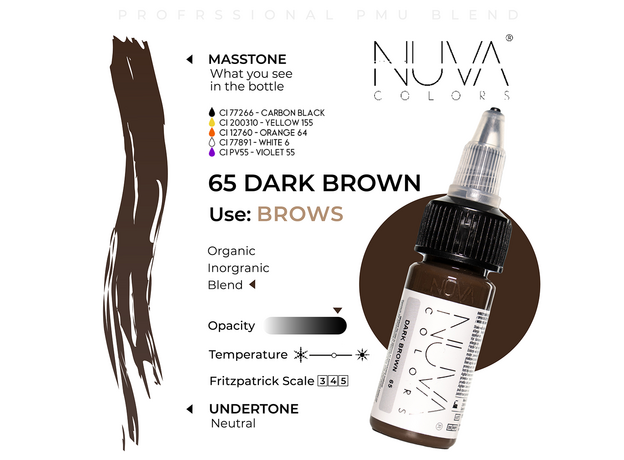 Kwadron Nuva Colors DARK BROWN Pigment Sprancene Micropigmentare 15ml, image , 3 image