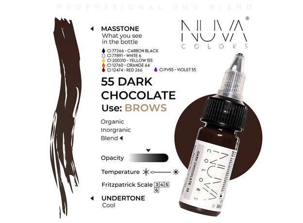 Kwadron Nuva Colors DARK CHOCOLATE Pigment Sprancene Micropigmentare 15ml, image , 3 image