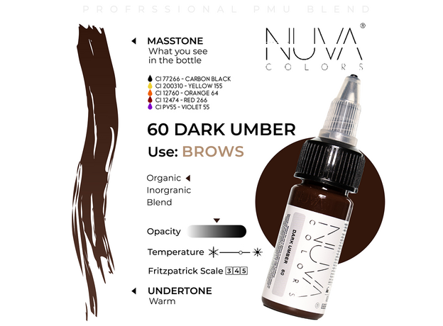 Kwadron Nuva Colors DARK UMBER Pigment Sprancene Micropigmentare 15ml, image , 3 image