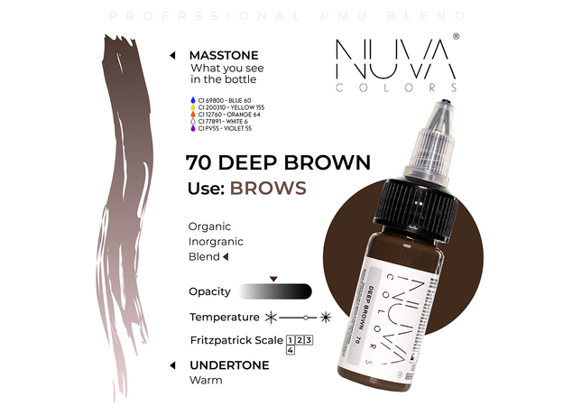 Kwadron Nuva Colors DEEP BROWN Pigment Sprancene Micropigmentare 15ml, image , 3 image