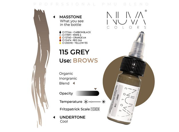 Kwadron Nuva Colors GREY Pigment Sprancene Micropigmentare 15ml, image , 3 image