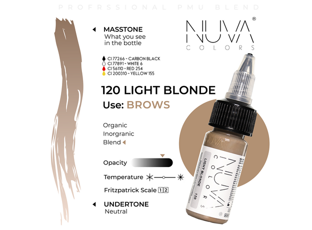 Kwadron Nuva Colors LIGHT BLONDE Pigment Sprancene Micropigmentare 15ml, image , 3 image