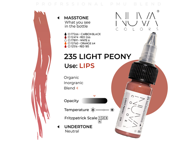 Kwadron Nuva Colors LIGHT PEONY Pigment Buze Micropigmentare 15ml, image , 3 image