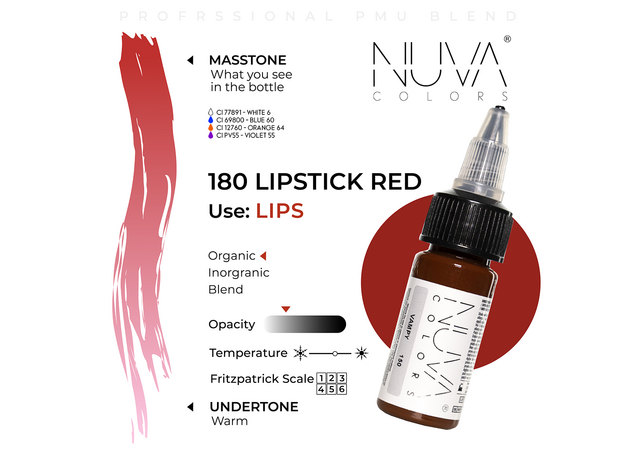 Kwadron Nuva Colors LIPSTICK RED Pigment Buze Micropigmentare 15ml, image , 3 image