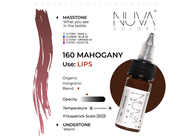 Kwadron Nuva Colors MAHOGANY Pigment Buze Micropigmentare 15ml, image , 3 image