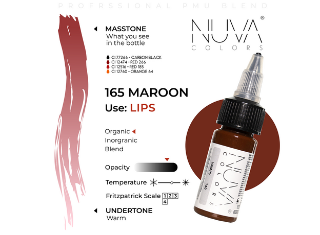 Kwadron Nuva Colors MAROON Pigment Buze Micropigmentare 15ml, image , 3 image