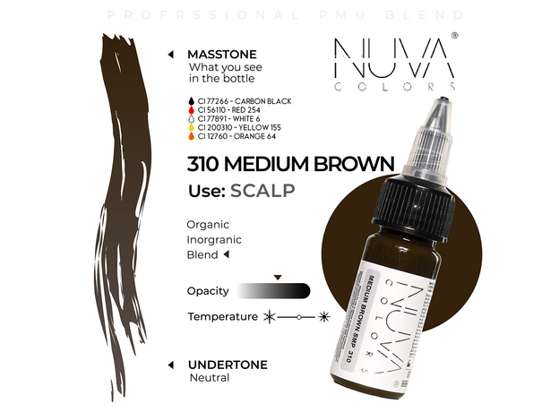 Kwadron Nuva Colors MEDIUM BROWN SMP Pigment Medical Micropigmentare 15ml, image , 3 image