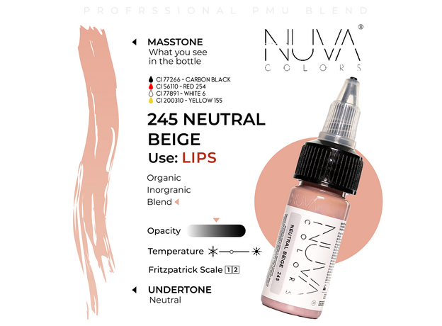 Kwadron Nuva Colors NEUTRAL BEIGE Pigment Buze Micropigmentare 15ml, image , 3 image