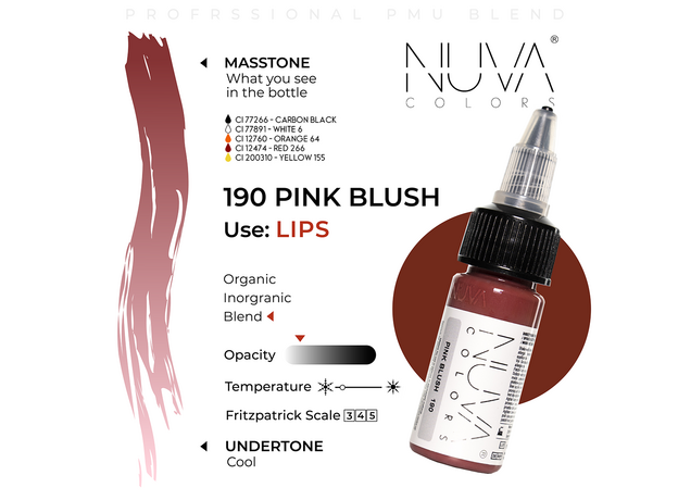 Kwadron Nuva Colors PINK BLUSH Pigment Buze Micropigmentare 15ml, image , 3 image