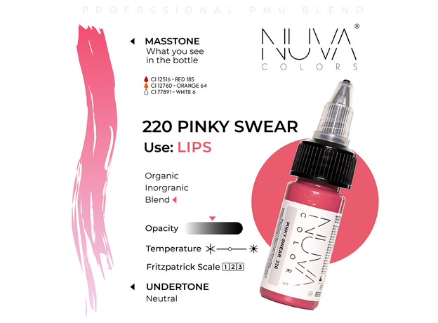 Kwadron Nuva Colors PINKY SWEAR Pigment Buze Micropigmentare 15ml, image , 3 image