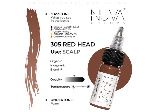 Kwadron Nuva Colors RED HEAD SMP Pigment Medical Micropigmentare 15ml, image , 3 image