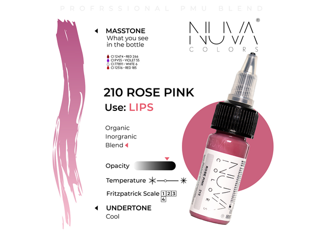 Kwadron Nuva Colors ROSE PINK Pigment Buze Micropigmentare 15ml, image , 3 image