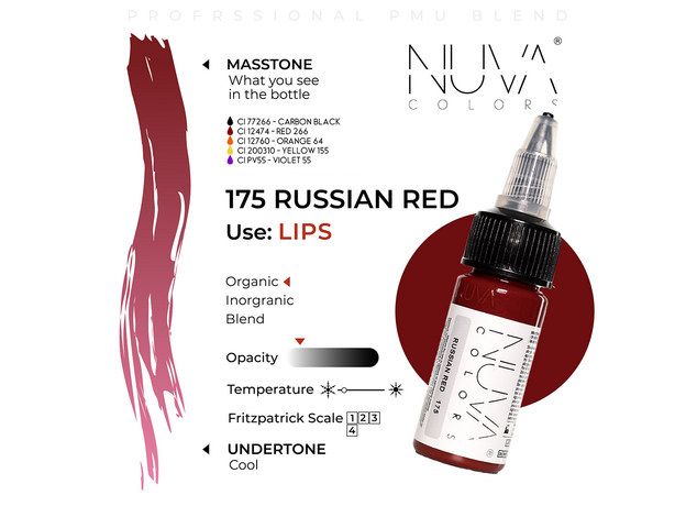 Kwadron Nuva Colors RUSSIAN RED Pigment Buze Micropigmentare 15ml, image , 3 image