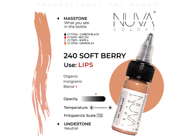 Kwadron Nuva Colors SOFT BERRY Pigment Buze Micropigmentare 15ml, image , 3 image