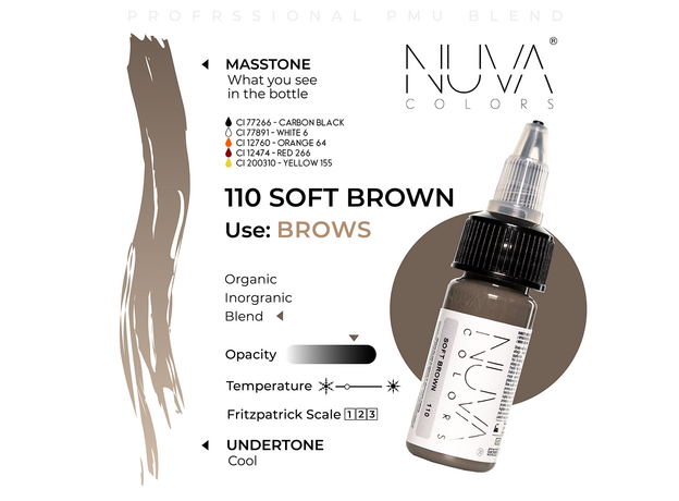 Kwadron Nuva Colors SOFT BROWN Pigment Sprancene Micropigmentare 15ml, image , 3 image