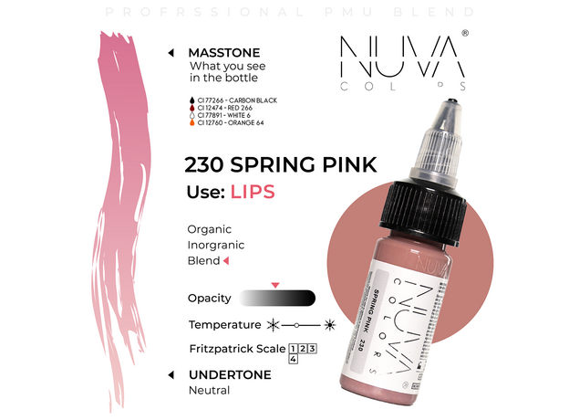 Kwadron Nuva Colors SPRING PINK Pigment Buze Micropigmentare 15ml, image , 3 image
