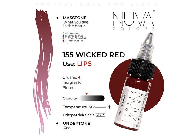 Kwadron Nuva Colors WICKED RED Pigment Buze Micropigmentare 15ml, image , 3 image