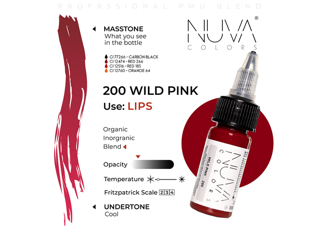 Kwadron Nuva Colors WILD PINK Pigment Buze Micropigmentare 15ml, image , 3 image